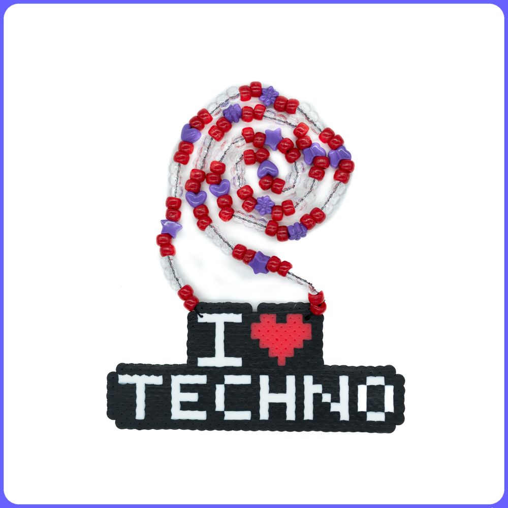 I Love Techno Custom Rave Perler Necklace