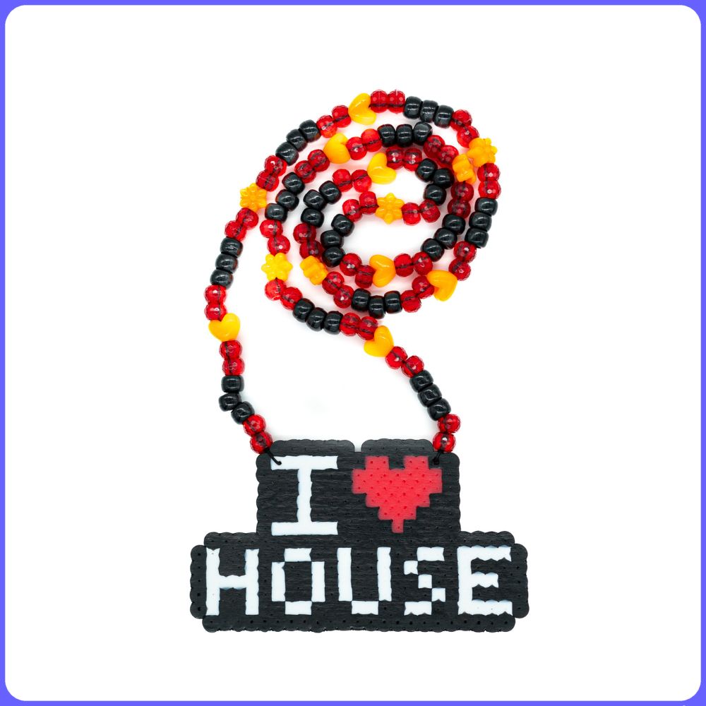 I Love House Custom Rave Perler Necklace