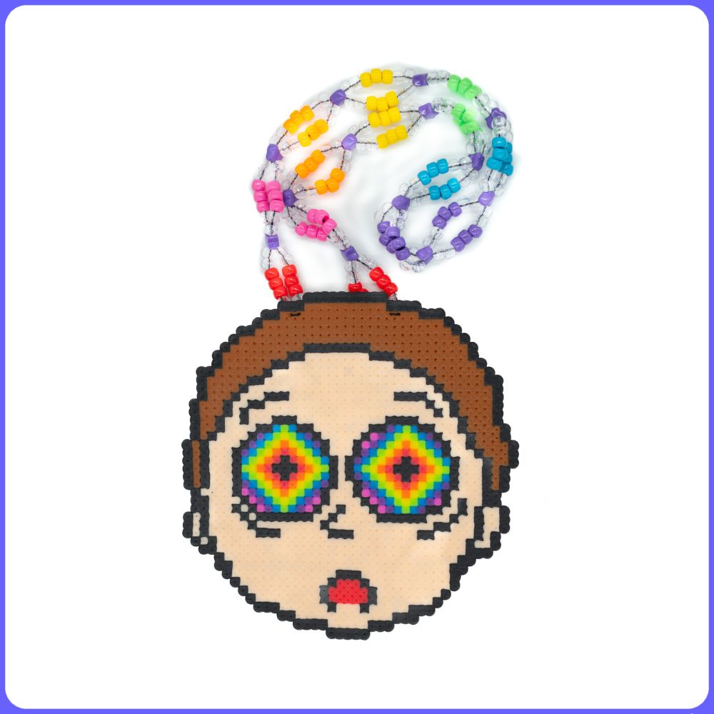 Morty Trippy Cartoon Head Custom Rave Perler Necklace