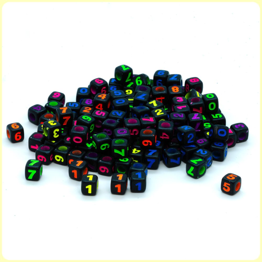 Black Electric Fluorescent UV Reactive Number Beads - 100 Beads/Pack