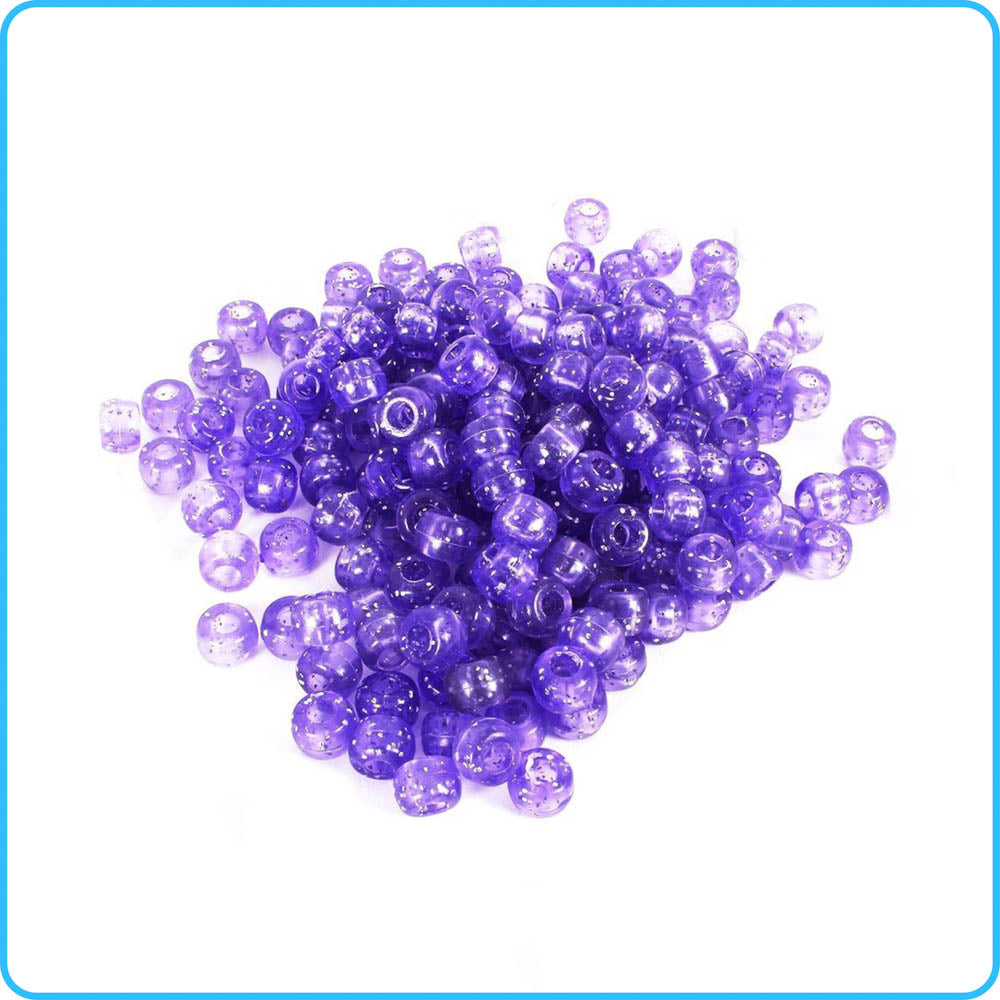 Purple Glitter Pony Beads - 9mm - 300/Pack