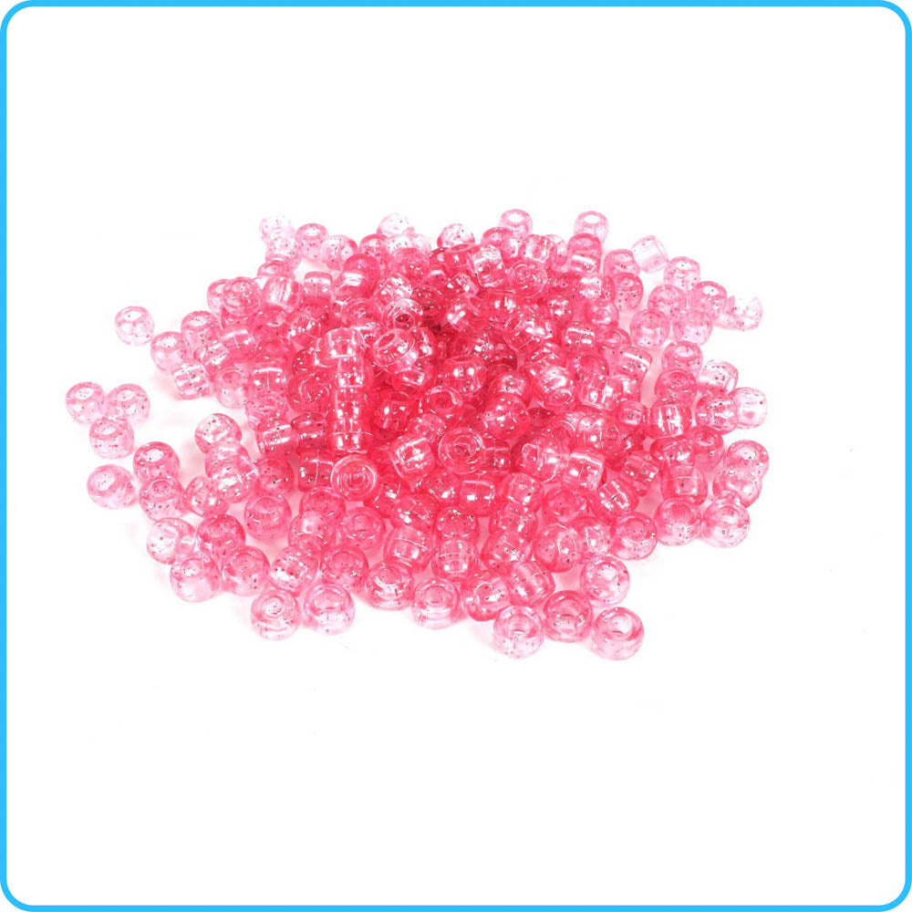 Pink Glitter Pony Beads - 9mm - 300/Pack