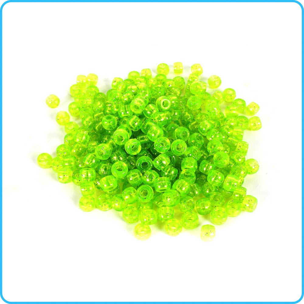 Green Glitter Pony Beads - 9mm - 300/Pack