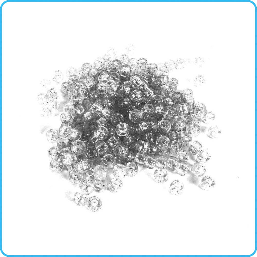 Clear Glitter Pony Beads -   9mm - 300/Pack