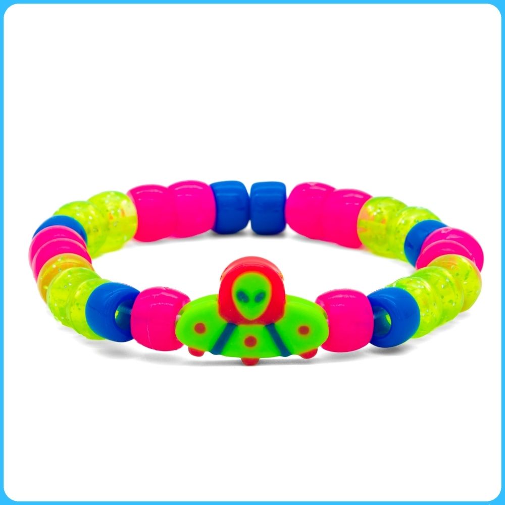 Green Spaceship Ring & Kandi Bracelet - 2/Pack