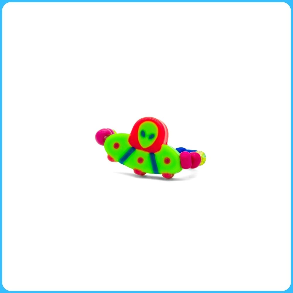 Green Spaceship Ring & Kandi Bracelet - 2/Pack